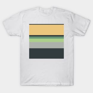 A magnificent tailoring of Greyish, Onyx, Slate Green, Laurel Green and Pale Gold stripes. T-Shirt